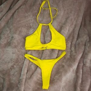 Yellow thong bikini and top